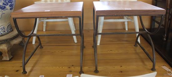 Pair small metal frame tables